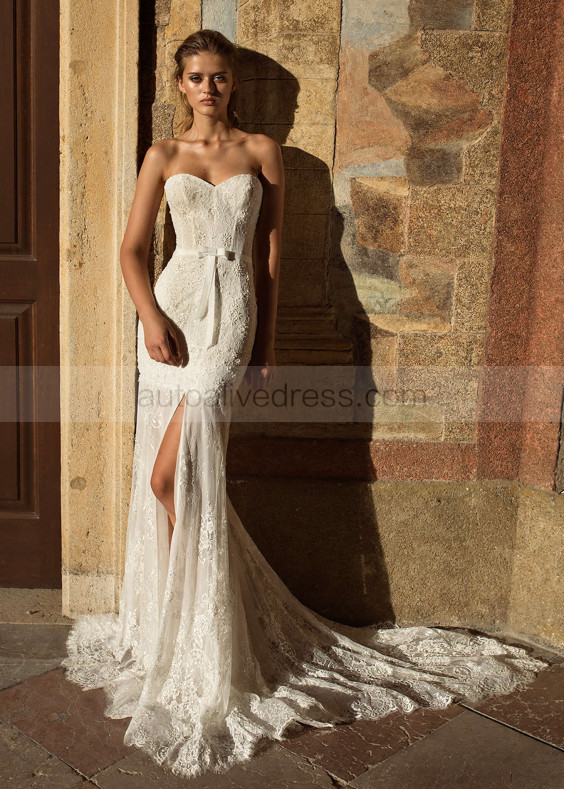 Strapless Sweetheart Beaded Lace Wedding Dress